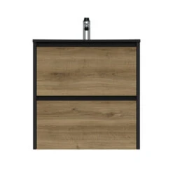 Tiger Reverse Meubelset Met 2 Lades 60 Cm Chalet Eik / Mat Zwart Inclusief Oval Wastafel Mat Zwart -Prachtige Badkamerwinkel 123 105