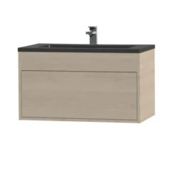 Tiger Helsinki Badkamermeubel 80 Cm Naturel Eiken Met Wastafel Polybeton Zwart -Prachtige Badkamerwinkel 123 1148