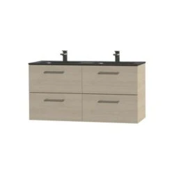 Tiger Badkamermeubel Studio 120cm Naturel Eik/matzwart Met Ronde RVS Greep -Prachtige Badkamerwinkel 123 1164