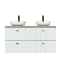 Tiger Maryport Badkamermeubelset 120 Cm Mat Wit Met Licht Eiken Houten Wasblad, Keramische Opzetkom En Matzwarte Grepen -Prachtige Badkamerwinkel 123 1190