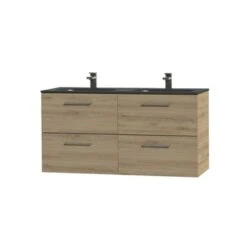 Tiger Studio Badkamermeubel 120cm Chalet Eiken Met Dubbele Zwarte Wastafel -Prachtige Badkamerwinkel 123 1229