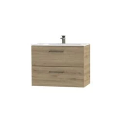 Tiger Studio Badkamermeubel 80 Cm Chalet Eiken Met Wastafel Polybeton Mat Wit Greep Rvs Afgerond -Prachtige Badkamerwinkel 123 1297