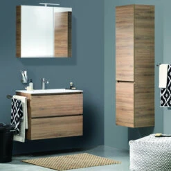 Tiger Karlo Badkamermeubel 80 Cm Chalet Eiken Met Wastafel Hoogglans Wit -Prachtige Badkamerwinkel 123 1308