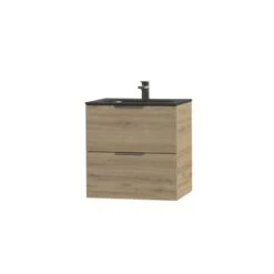 Tiger Studio Badkamermeubel 60 Cm Chalet Eiken Met Wastafel Polybeton Mat Zwart Greep Rvs Plat -Prachtige Badkamerwinkel 123 1330