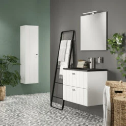 Tiger Maryport Badkamermeubelset 80 Cm Mat Wit Met Matzwarte Polybeton Wastafel En Matzwarte Grepen -Prachtige Badkamerwinkel 123 1345