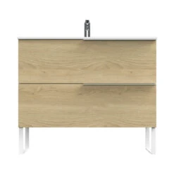 Tiger Badmeubelset Pocket 100 Cm Met 2 Lades Naturel Eik Incl. Looppoten -Prachtige Badkamerwinkel 123 1383