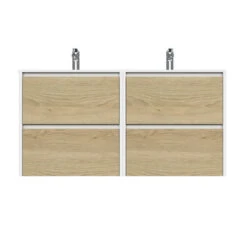 Tiger Reverse Meubelset 2x60 Cm Met 4 Lades Naturel Eik / Mat Wit Inclusief 2 Oval Wastafels Hoogglans Wit -Prachtige Badkamerwinkel 123 1392