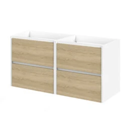 Tiger Reverse Meubelset 2x60 Cm Met 4 Lades Naturel Eik / Mat Wit Inclusief 2 Oval Wastafels Hoogglans Wit -Prachtige Badkamerwinkel 123 1393