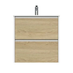 Tiger Reverse Meubelset 60 Cm Met 2 Lades Naturel Eik / Mat Wit Inclusief Oval Wastafel Hoogglans Wit -Prachtige Badkamerwinkel 123 1402