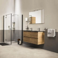 Tiger Karlo Badkamermeubel 120cm Chalet Eik Met Zwart Wastafelblad -Prachtige Badkamerwinkel 123 1424