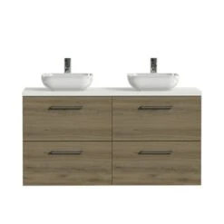 Tiger Badkamermeubel Studio 120cm Chalet Eik/witte Waskom Met Ronde Greep