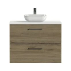 Tiger Badkamermeubel Studio 80 Cm Chalet Eik Met Keramische Waskom Hoogglans Wit En Ronde Grepen