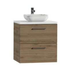 Tiger Badkamermeubel Studio 60 Cm Chalet Eik Met Keramische Waskom Hoogglans Wit En Ronde Grepen -Prachtige Badkamerwinkel 123 1466