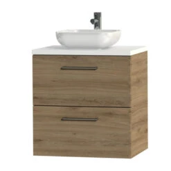 Tiger Badkamermeubel Studio 60 Cm Chalet Eik Met Keramische Waskom Hoogglans Wit En Ronde Grepen -Prachtige Badkamerwinkel 123 1467