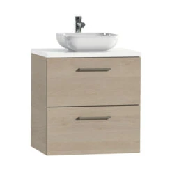 Tiger Badkamermeubel Studio 60cm Naturel Eik/witte Waskom Met Vierkante Greep -Prachtige Badkamerwinkel 123 1484