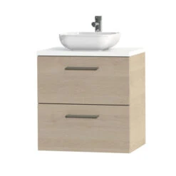 Tiger Badkamermeubel Studio 60cm Naturel Eik/witte Waskom Met Vierkante Greep -Prachtige Badkamerwinkel 123 1485