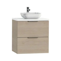 Tiger Badkamermeubel Studio 60 Cm Naturel Eik Met Keramische Waskom Hoogglans Wit En Profielgrepen -Prachtige Badkamerwinkel 123 1511