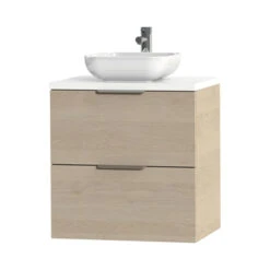 Tiger Badkamermeubel Studio 60 Cm Naturel Eik Met Keramische Waskom Hoogglans Wit En Profielgrepen -Prachtige Badkamerwinkel 123 1512