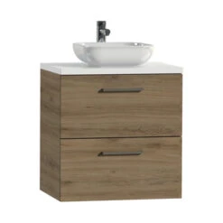 Tiger Badkamermeubel Studio 60cm Chalet Eik/witte Waskom Met Vierkante Greep -Prachtige Badkamerwinkel 123 1516