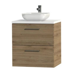 Tiger Badkamermeubel Studio 60cm Chalet Eik/witte Waskom Met Vierkante Greep -Prachtige Badkamerwinkel 123 1517