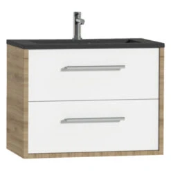 Tiger Badkamermeubel Boston 80cm Chalet Eik/matzwart Met Grepen Chroom -Prachtige Badkamerwinkel 123 163