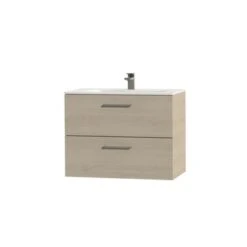 Tiger Badkamermeubel Studio 80cm Naturel Eik/matwit Met RVS Greep -Prachtige Badkamerwinkel 123 277