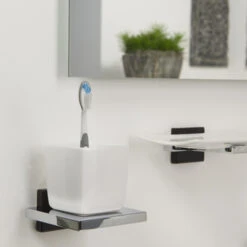 Tiger Bekerhouder Zenna Hangend Met Beker Chroom/Wengé -Prachtige Badkamerwinkel 123 3130