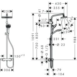 Hansgrohe Regendouche MySelect E 240 Vierkant Met Thermostatische Douchekraan En Handdouche -Prachtige Badkamerwinkel 123 3989