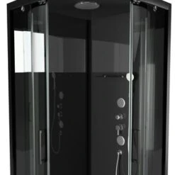 Aurlane Douchecabine Met Schuifdeur Black Mirror 2 Kwartrond Zwart 90x90 Cm -Prachtige Badkamerwinkel 123 4633