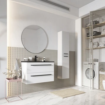 Atlantic Badmeubelset Stella Met spiegel En Zwarte Wastafel 60cm Mat Wit 4 Atlantic Badmeubelset Stella Met spiegel En Zwarte Wastafel 60cm Mat Wit - Afbeelding 2