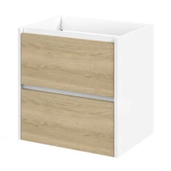 Tiger Reverse Meubelset 60 Cm Met 2 Lades Naturel Eik / Mat Wit Inclusief Quadro Wastafel Hoogglans Wit -Prachtige Badkamerwinkel 123 722