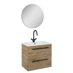 Atlantic Badmeubelset Stella Met Spiegel En Witte wastafel 60cm Canela Eiken