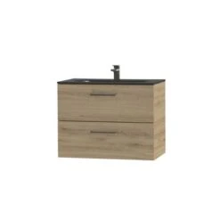 Tiger Badkamermeubel Studio 80cm Chalet Eik/matzwart Met RVS Greep -Prachtige Badkamerwinkel 123 744