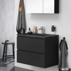 Tiger Badkamermeubelset Karlo 80cm Matzwart Met Zwarte Wastafel -Prachtige Badkamerwinkel 123 753