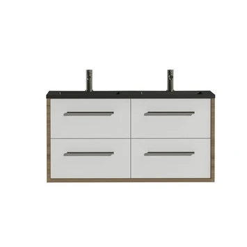 Tiger Badkamermeubel Boston 120cm Chalet Eik/matzwart Met Grepen RVS 3 Tiger Badkamermeubel Boston 120cm Chalet Eik/matzwart Met Grepen RVS