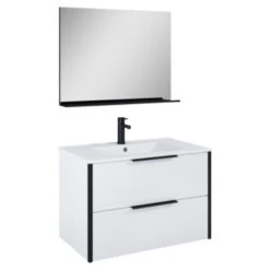 Atlantic Badmeubelset Aria met Spiegel En Witte wastafel 80cm Mat Wit