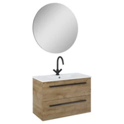 Atlantic Badmeubelset Stella 80cm Canela Eiken Met Spiegel En Witte wastafel