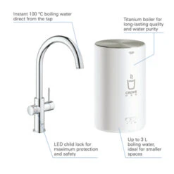 Grohe Red Compact Keukenkraan Met C-uitloop En 4 Liter Kokend Water Boiler Supersteel -Prachtige Badkamerwinkel 123 8442