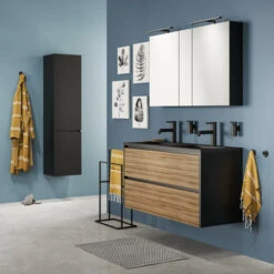 Tiger Reverse Meubelset 120 Cm Met 2 Lades Chalet Eik / Mat Zwart Inclusief Quadro Wastafel Dubbel Mat Zwart -Prachtige Badkamerwinkel 123 845