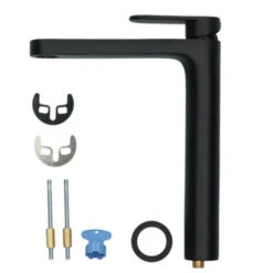 Absolut Wastafelkraan Iode Hoge Uitloop Met Hendel En Waste Zwart -Prachtige Badkamerwinkel 123 8729