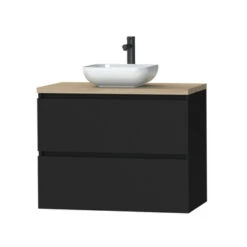 Tiger Karlo Badkamermeubel 80cm Mat Zwart Met Eiken Wasblad En Keramische Waskom