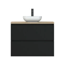 Tiger Karlo Badkamermeubel 80cm Mat Zwart Met Eiken Wasblad En Keramische Waskom -Prachtige Badkamerwinkel 123 877