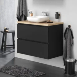 Tiger Karlo Badkamermeubel 80cm Mat Zwart Met Eiken Wasblad En Keramische Waskom -Prachtige Badkamerwinkel 123 882