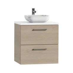 Tiger Badkamermeubel Studio 60 Cm Naturel Eik Met Keramische Waskom Hoogglans Wit En Ronde Grepen -Prachtige Badkamerwinkel 123 887