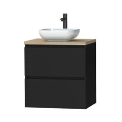 Tiger Karlo Badkamermeubel 60cm Mat Zwart Met Eiken Wasblad En Keramische Waskom