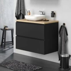 Tiger Karlo Badkamermeubel 60cm Mat Zwart Met Eiken Wasblad En Keramische Waskom -Prachtige Badkamerwinkel 123 904