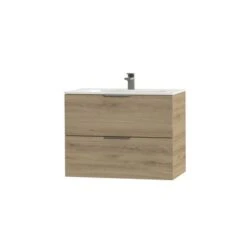 Tiger Studio Badkamermeubel 80 Cm Chalet Eiken Met Wastafel Polybeton Mat Wit Greep Rvs Plat -Prachtige Badkamerwinkel 123 911