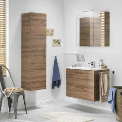 Tiger Studio Badkamermeubel 80 Cm Chalet Eiken Met Wastafel Polybeton Mat Wit Greep Rvs Plat -Prachtige Badkamerwinkel 123 912