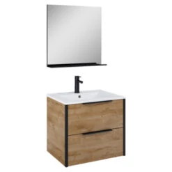 Atlantic Badmeubelset Aria met Spiegel En Wtte Wastafel 60cm Canela Eiken