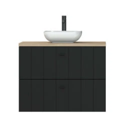 Tiger Maryport Badkamermeubelset 80 Cm Mat Zwart Met Licht Eiken Houten Wasblad, Keramische Opzetkom En Matzwarte Grepen -Prachtige Badkamerwinkel 123 954